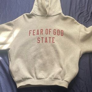 Fear of God State Hoodie in Cream with Red Lettering